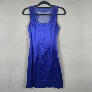 Jessica McClintock Gunne Sax Dress Womens 7/8 Blue Sheath Scoop Neck Embroidered